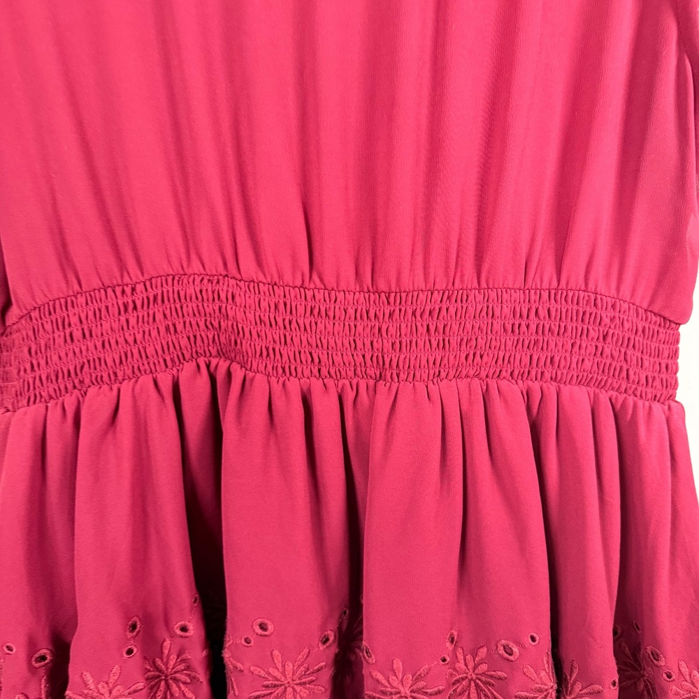Torrid Burgundy Peplum V-Neck Smocked Waist Crochet Lace Blouse Size 0 - Picture 12 of 12